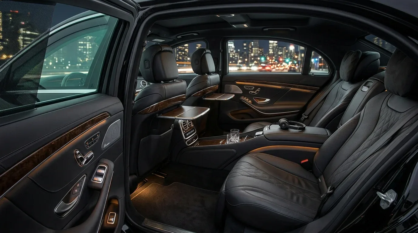 The quiet cabin of a black luxury car