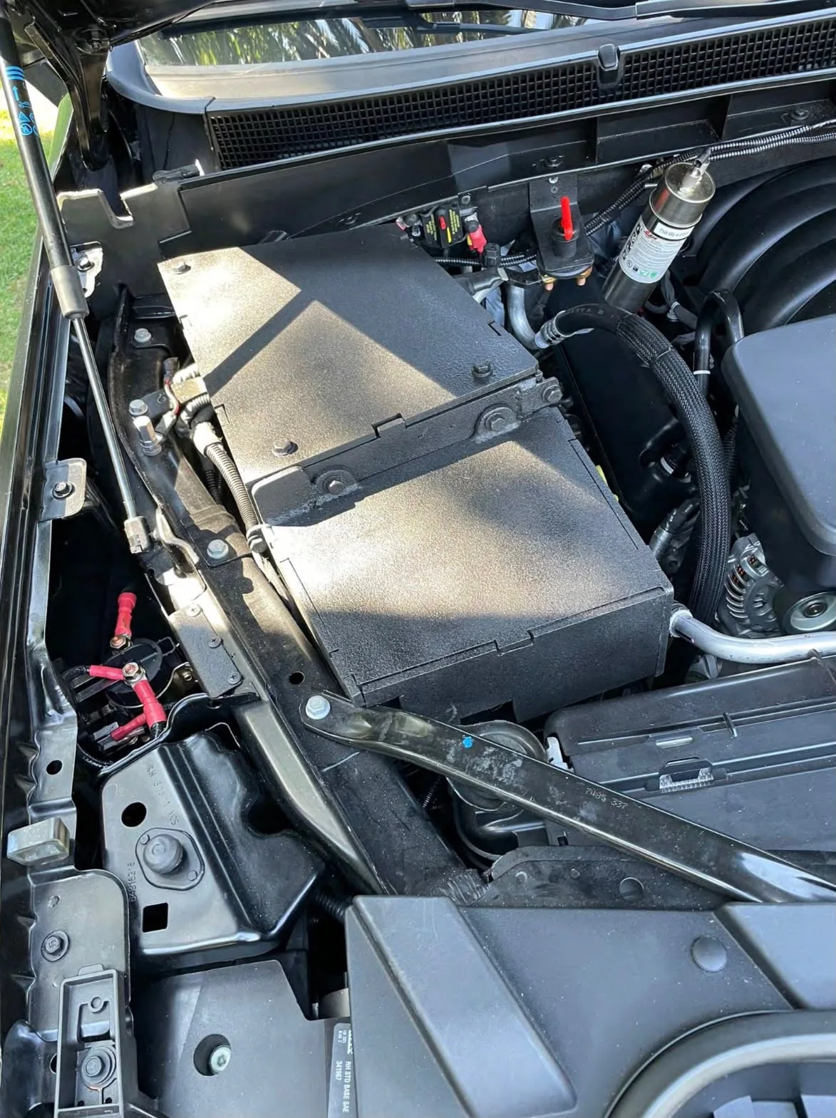 Armored Escalade — armored under-hood component bay