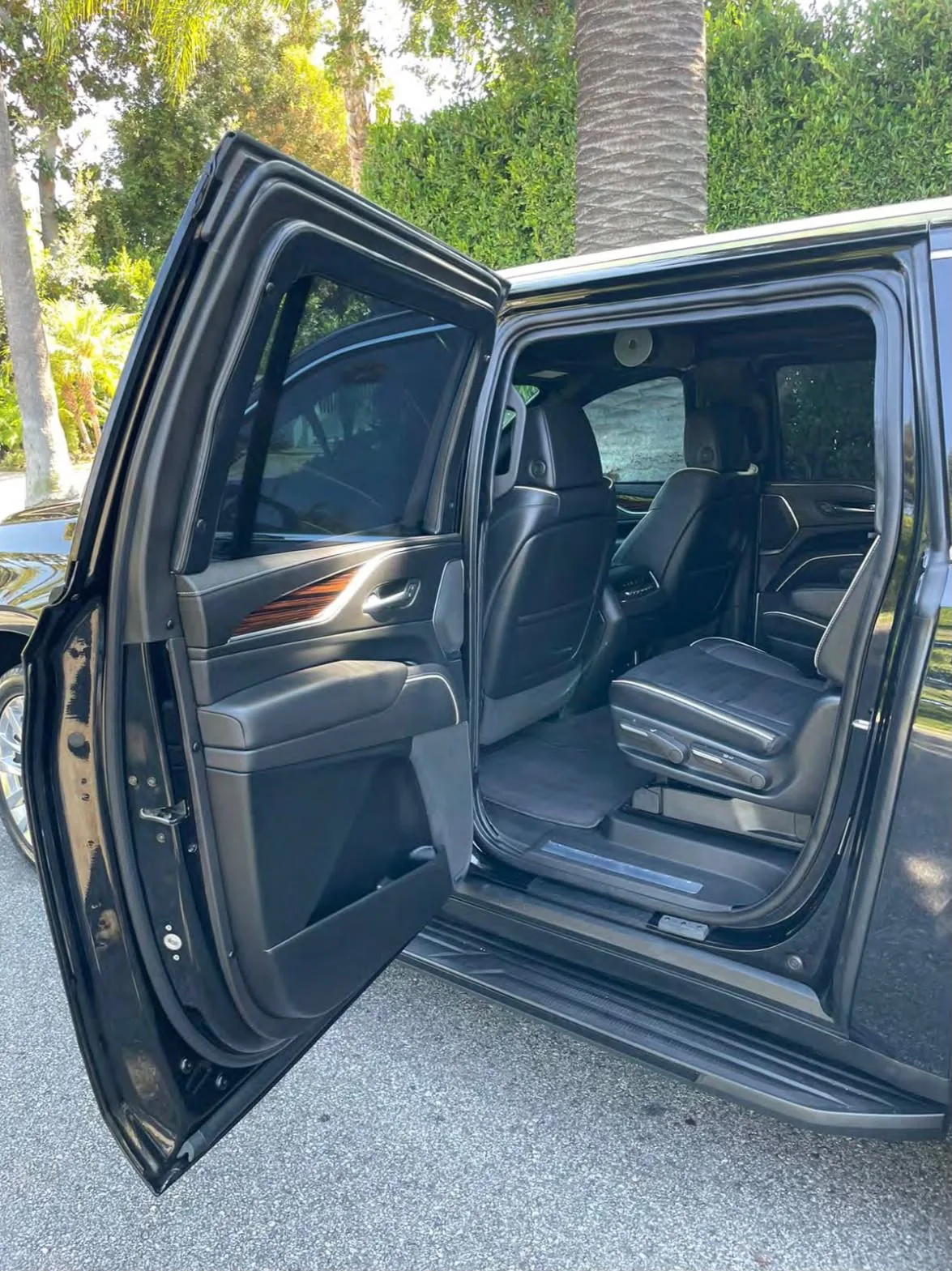 Armored Escalade — rear passenger cabin with the armored door open